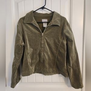 FDJ French Dressing cropped green corduroy zip-up 90's vintage jacket